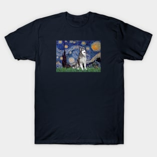 Starry Night Adapted to Include an Alaskan Malamute T-Shirt